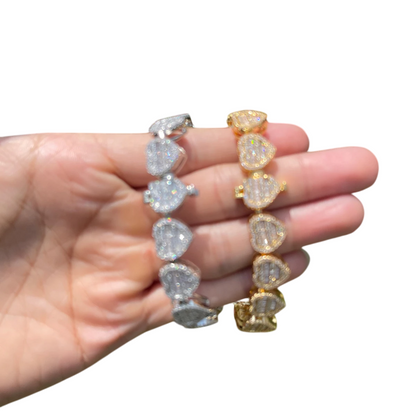 Iced Out Loving Baguette Luxury Heart Links Bracelet