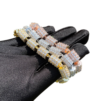Iced Out Cylindrical Prestige Tri-Metal Tennis Bracelet