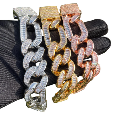 Iced Out Baguette Figaro Cuban Link Bracelet
