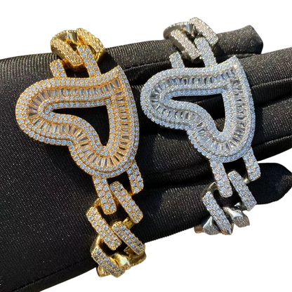 Iced Out Big Heart Charm Cuban Link Bracelet
