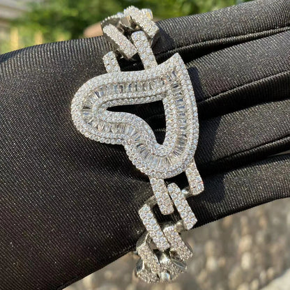 Iced Out Big Heart Charm Cuban Link Bracelet
