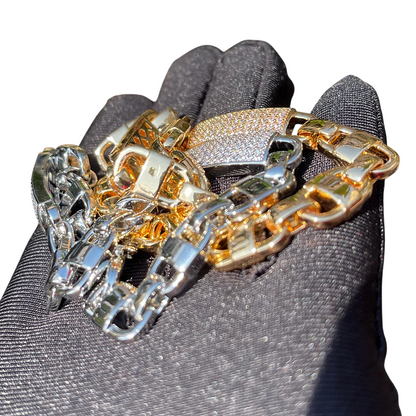 Coffee Bean & Tile Pattern Gemstone Cuban Link Bracelet