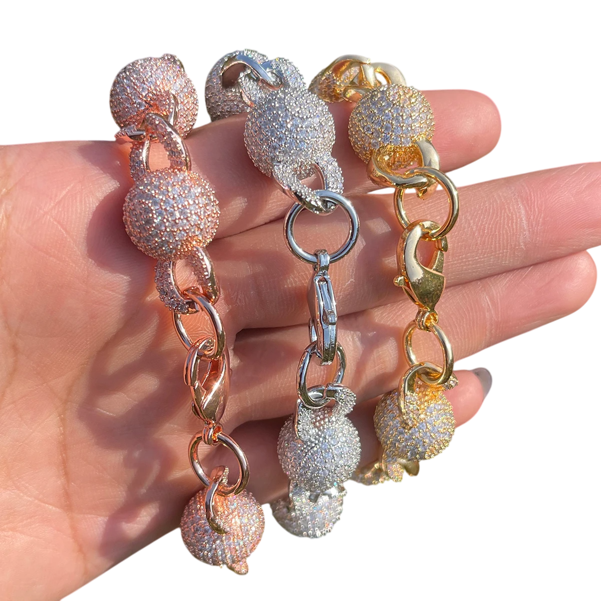 Iced Out Globe Spheres Cuban Link Bracelet // 15MM