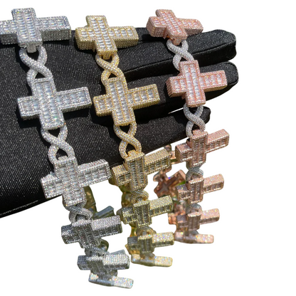 Iced Out Baguette Cross & Infinity Links Bracelet