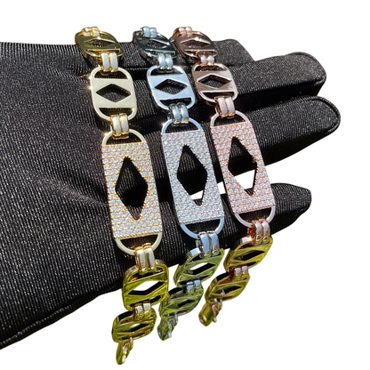 Iced Out Box Pattern Cuban Link Bracelet