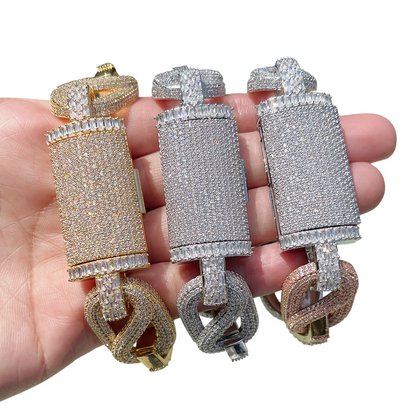 Iced Out Oval Link Charm Bracelet