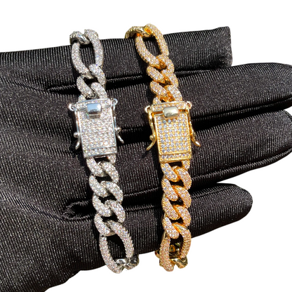 Iced Out Prestige Figaro Cuban Link Bracelet