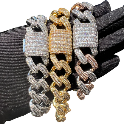 Iced Out Triple Luxury Baguette Cuban Link Bracelet