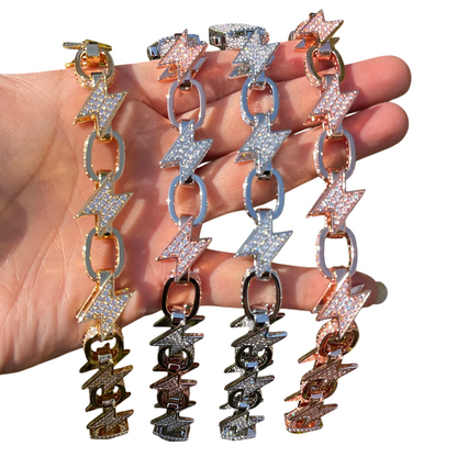 Iced Out Lightning Bolt Cuban Link Bracelet
