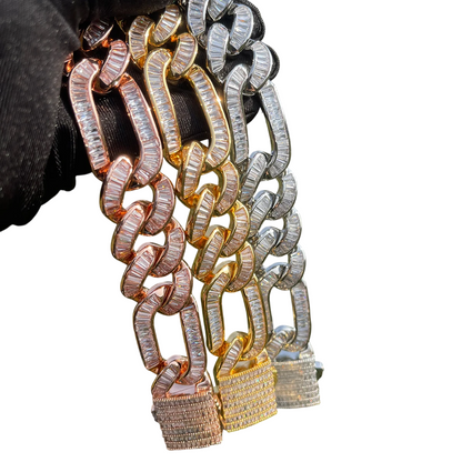 Iced Out Baguette Figaro Cuban Link Bracelet