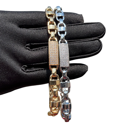 Coffee Bean & Tile Pattern Gemstone Cuban Link Bracelet