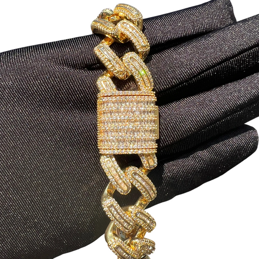 Iced Out Triple Luxury Baguette Cuban Link Bracelet