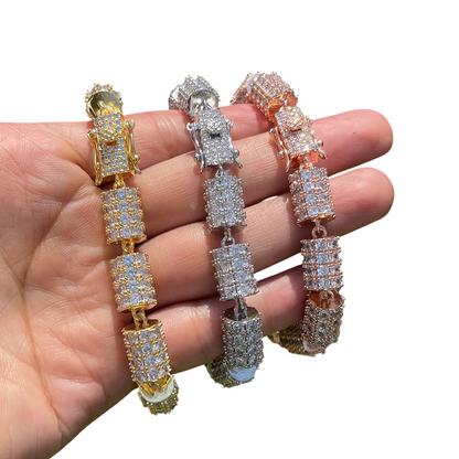 Iced Out Cylindrical Prestige Tri-Metal Tennis Bracelet
