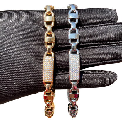 Coffee Bean & Tile Pattern Gemstone Cuban Link Bracelet