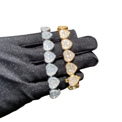 Iced Out Loving Baguette Luxury Heart Links Bracelet