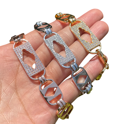 Iced Out Box Pattern Cuban Link Bracelet