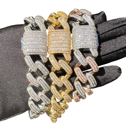 Iced Out Triple Luxury Baguette Cuban Link Bracelet