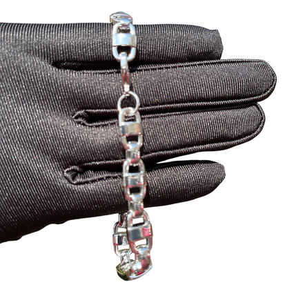 Coffee Bean & Tile Pattern Gemstone Cuban Link Bracelet