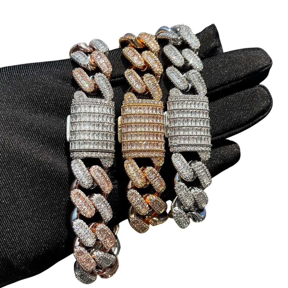 Iced Out Baguette Miami Cuban Link Bracelet // 15MM