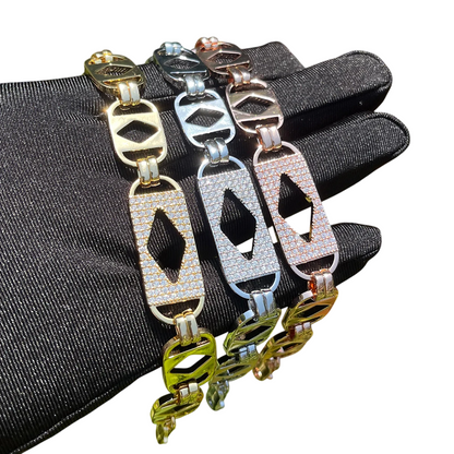 Iced Out Box Pattern Cuban Link Bracelet