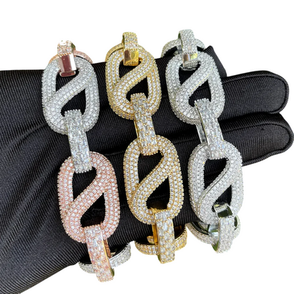 Iced Out Oval Link Charm Bracelet
