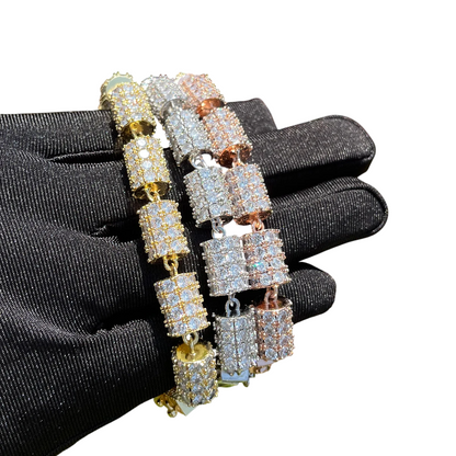 Iced Out Cylindrical Prestige Tri-Metal Tennis Bracelet