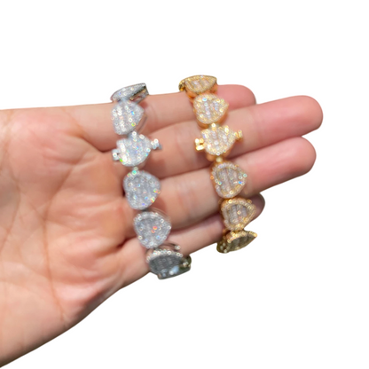 Iced Out Loving Baguette Luxury Heart Links Bracelet