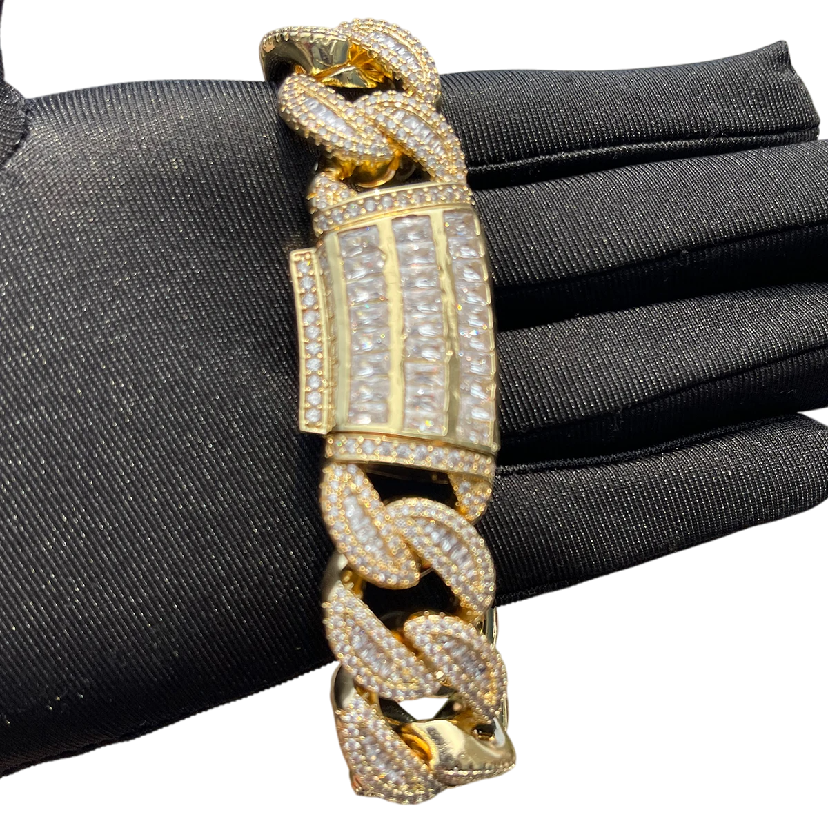 Iced Out Baguette Row Cuban Link Bracelet // 20MM