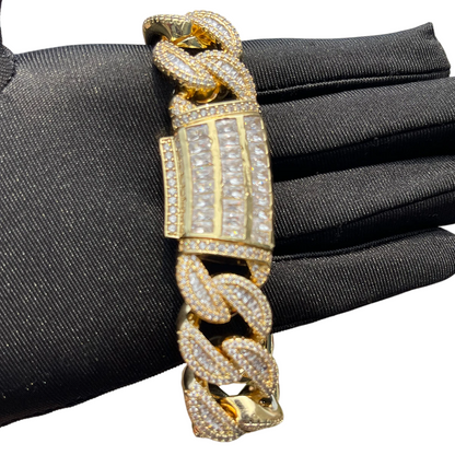 Iced Out Baguette Row Cuban Link Bracelet // 20MM