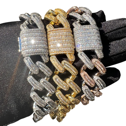 Iced Out Triple Luxury Baguette Cuban Link Bracelet