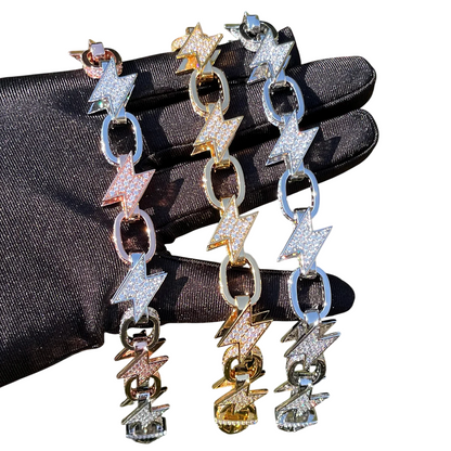 Iced Out Lightning Bolt Cuban Link Bracelet
