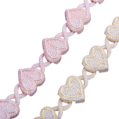 Iced Out Infinity Hearts Cuban Link Bracelet