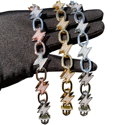 Iced Out Lightning Bolt Cuban Link Bracelet