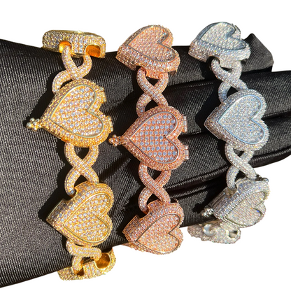 Iced Out Infinity Hearts Cuban Link Bracelet