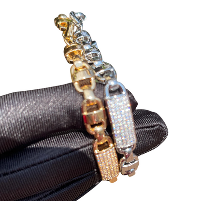 Coffee Bean & Tile Pattern Gemstone Cuban Link Bracelet