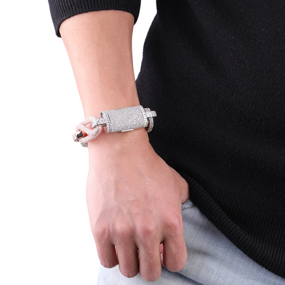 Iced Out Oval Link Charm Bracelet