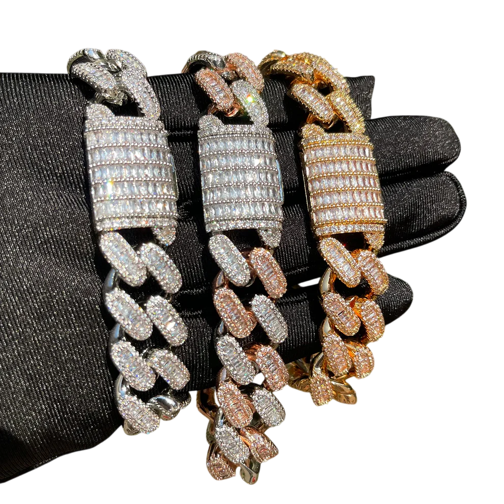 Iced Out Baguette Miami Cuban Link Bracelet // 15MM