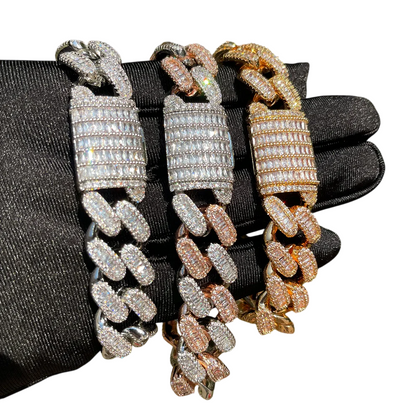 Iced Out Baguette Miami Cuban Link Bracelet // 15MM