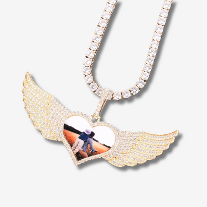 CUSTOM HEART AND ANGEL WINGS PHOTO PENDANT