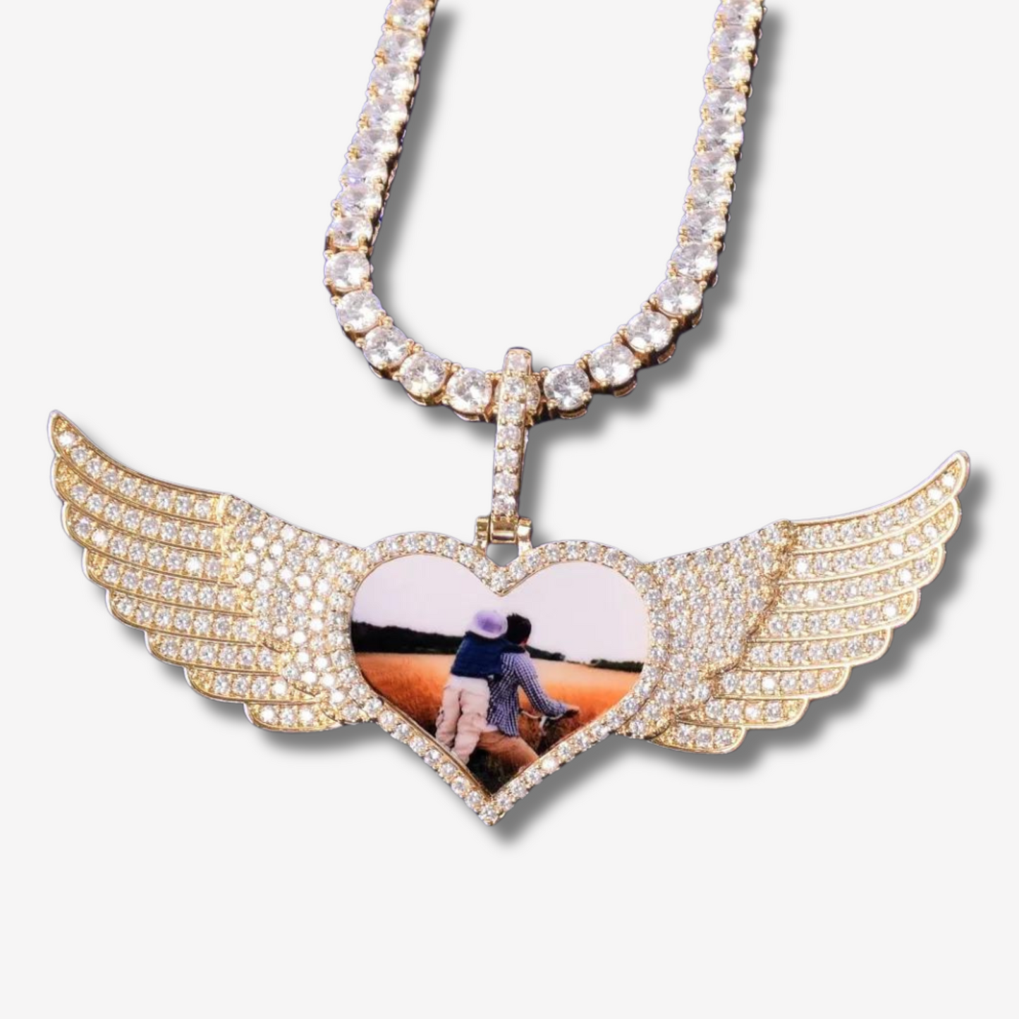 CUSTOM HEART AND ANGEL WINGS PHOTO PENDANT