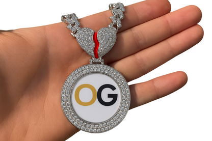 Custom Iced Out Broken Heart Round Photo Pendant