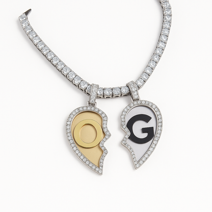 Custom Iced Out Digital Duo Split Heart Photo Pendant
