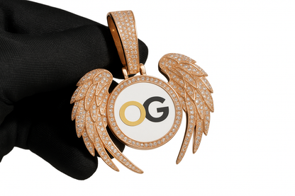 Custom Iced Out Angel Wing Round Photo Pendant