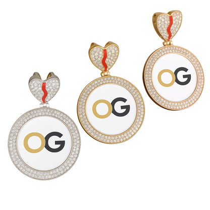 Custom Iced Out Broken Heart Round Photo Pendant
