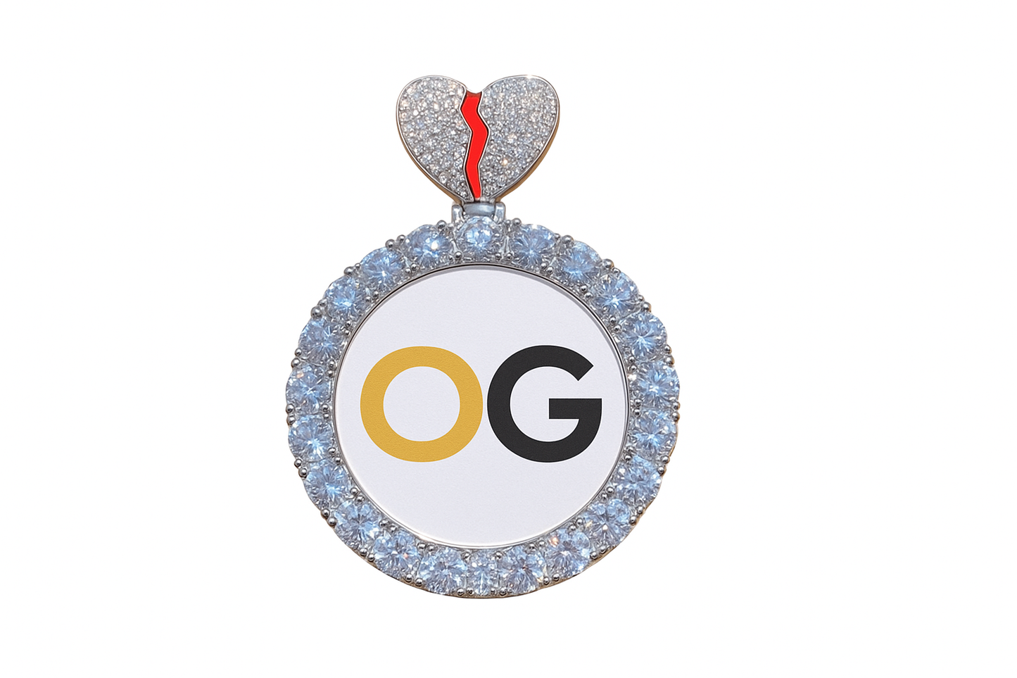 Custom Iced Out Broken Heart Crystal Border Photo Pendant