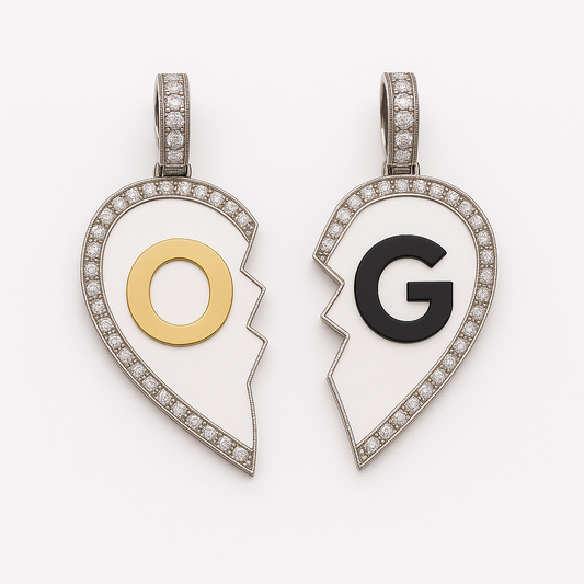 Custom Iced Out Digital Duo Split Heart Photo Pendant