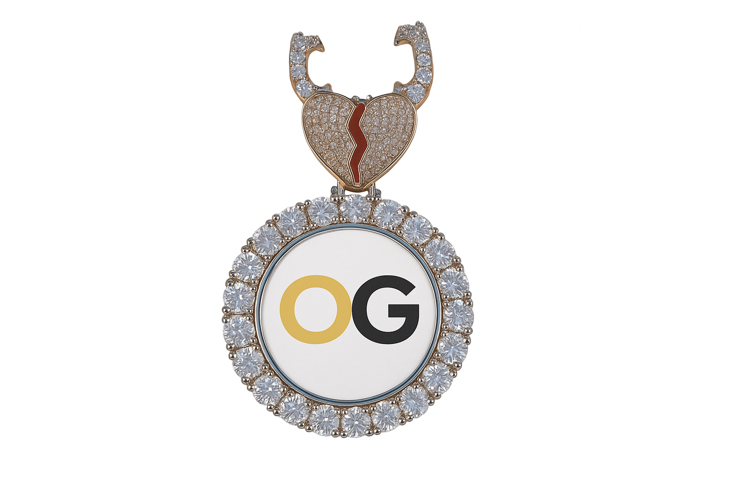 Custom Iced Out Broken Heart Crystal Border Photo Pendant
