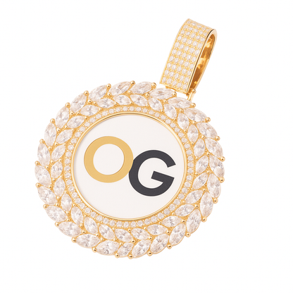 Custom Iced Out Leafy Round Photo Pendant
