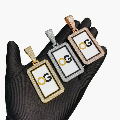 Custom Iced Out Rectangle Spinner Photo Pendant
