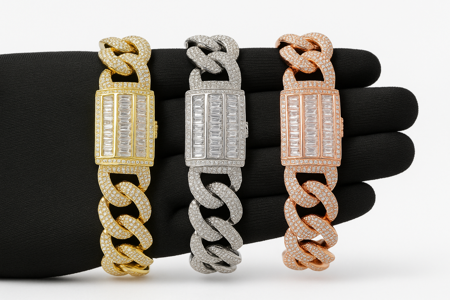 Iced Out Baguette Row Cuban Link Bracelet // 20MM